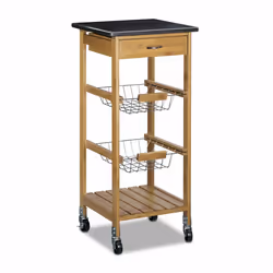 Relaxdays Desserte de cuisine ALFRED, roulettes, bambou, acier inoxydable, 82,5 x 37,5 x 37,5 cm, nature