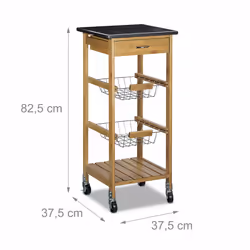 Relaxdays Desserte de cuisine ALFRED, roulettes, bambou, acier inoxydable, 82,5 x 37,5 x 37,5 cm, nature
