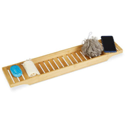 Pont de baignoire bambou HxlxP: 4,5 x 68,5 x 14,5 cm plateau de bain tablette salle de bain, nature - Relaxdays