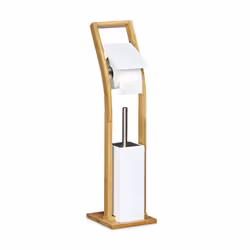 Relaxdays 10020321, Support et brosse pour toilettes, Blanc, Bois, Plastique, Métal, 190 mm, 190 mm