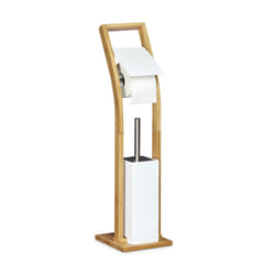 Relaxdays Ensemble Porte brosse WC et distributeur papier toilettes, bambou HxLxP: 75 x 19 x 19 cm, nature blanc
