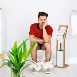 Relaxdays Ensemble Porte brosse WC et distributeur papier toilettes, bambou HxLxP: 75 x 19 x 19 cm, nature blanc