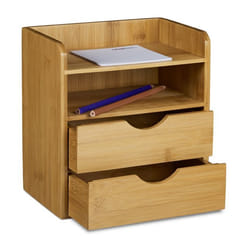 Relaxdays - Organiseur de bureau en bambou, h x l x p: 21 x 20 x 13 cm, avec 2 niveaux et 2 tiroirs amovibles, nature