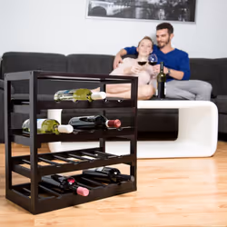 Casier à bouteilles de vin robuste, en mdf et bambou, 4 niveaux, h x l x p : env. 52 x 52 x 25 cm, noir - Relaxdays