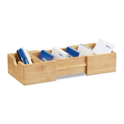 Relaxdays - Porte cartes de visite A8 bambou support cartes de visite ajustable HxlxP: 5,5 x 13 x 30 cm, nature