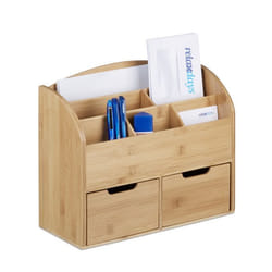 Relaxdays - Organiseur de bureau bambou distributeur de bureau 6 compartiments 2 tiroirs HxlxP: 25,5 x 33 x 13,5 cm, nature