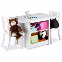 Description générale Ce set comprend une table avec un emplacement pour boîtes de rangement et deux chaises, idéal pour les e ...