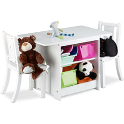 Relaxdays - Ensemble table et chaises enfants en bois albus emplacement pour caisses de rangement, blanc