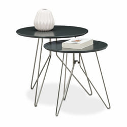 Table d'appoint en lot de 2, mdf et métal (acier), pour le salon, diamètre 40 & 48 cm, gris mat - Relaxdays