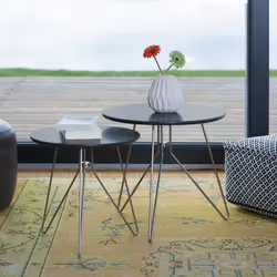 Table d'appoint en lot de 2, mdf et métal (acier), pour le salon, diamètre 40 & 48 cm, gris mat - Relaxdays