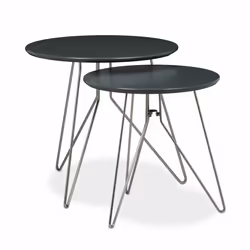 Table d'appoint en lot de 2, mdf et métal (acier), pour le salon, diamètre 40 & 48 cm, gris mat - Relaxdays