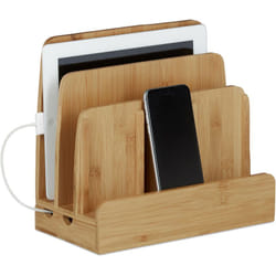 Relaxdays - Station d'accueil bambou smartphone téléphone portable organiseur bureau 3 niveaux bois HxlxP: 23 x 25,5 x 13,5 cm, nature