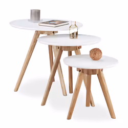 Relaxdays 10020644, Table basse, Forme arrondie, 3 pieds, Blanc
