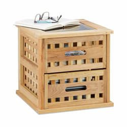 Table basse carrée table de chevet en bois noyer table de nuit console avec 2 tiroirs HxlxP: 34 x 34 x 34 cm, nature - Relaxdays