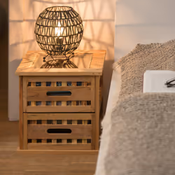 Table basse carrée table de chevet en bois noyer table de nuit console avec 2 tiroirs HxlxP: 34 x 34 x 34 cm, nature - Relaxdays