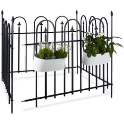 Relaxdays - Clôture de jardin en métal lot de 4 en fer forgé jardin terrasse bordure poteau 4,8 m 90 x 120 cm anthracite noir