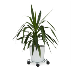 Relaxdays - Porte plantes à roulettes avec freins support pot de fleurs rond en métal HxlxP: 6 x 32 x 32 cm, argenté