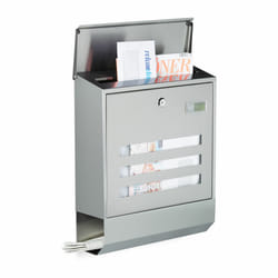Relaxdays - Boîte aux lettres compartiment journaux inox design mural avec nom et fenêtre HxlxP: 42 x 35 x 12,5 cm, argenté
