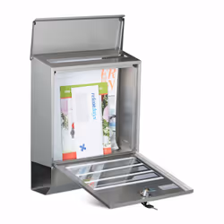 Relaxdays - Boîte aux lettres compartiment journaux inox design mural avec nom et fenêtre HxlxP: 42 x 35 x 12,5 cm, argenté