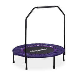 Relaxdays Trampoline intérieur pliable avec poignée barre de maintien charge max. 120 kg HxlxP: 113 x 102 x 102 cm noir-violet