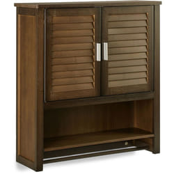 Relaxdays Armoire Suspendue Salle de Bain LAMELL Placard Porte Serviette Bambou Rangement 66 x 62 x 20 cm, Brun Foncé