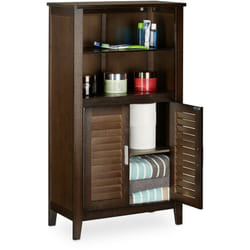 Relaxdays - Armoire de salle de bain sur pied lamell en bambou marron foncé meuble de rangement cuisine HxlxP: 92 x 50 x 25,5 cm