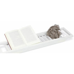 Pont de baignoire tablette de baignoire salle de bain en bambou HxlxP: 4 x 65 x 15 cm, blanc laqué - Relaxdays