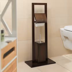 Ensemble Porte Papier Toilettes Porte Brosse wc Sur Pied Distributeur de Papier sdb Bambou 82x36x21cm, Marron - Relaxdays