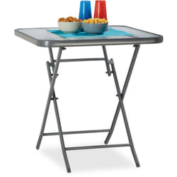 Table de jardin balcon en verre struk table à manger anthracite 70 x 70 cm carré, gris - Relaxdays