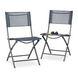 Chaise de jardin lot de 2 pliable plastique et métal chaise balcon pliante camping terrasse wave HxlxP: 87 x 55 x 48,5 cm, anthracite gris - Relaxdays