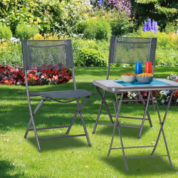 Chaise de jardin lot de 2 pliable plastique et métal chaise balcon pliante camping terrasse wave HxlxP: 87 x 55 x 48,5 cm, anthracite gris - Relaxdays