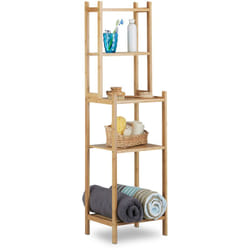 Relaxdays - Etagère de salle de bain en bambou 5 niveaux colonne de rangement sur pied HxlxP: 121 x 33 x 28 cm, nature