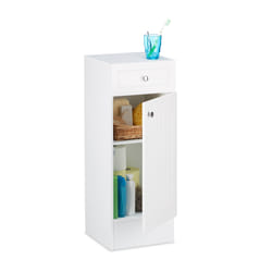 Relaxdays - Armoire de salle de bain en bois blanc à poser meuble de rangement lamelles avec tiroir design HxlxP: 80 x 30,5 x 30,5 cm, blanc