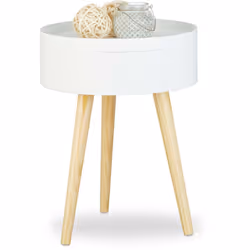 Cette petite table ronde dans le style scandinave vintage est moderne et élégante. La table de nuit tendance en blanc est idé ...