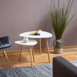 Relaxdays - Table d'appoint ronde lot de 2 en bois blanc table gigogne nordique scandinave, blanc nature