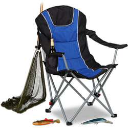 Relaxdays - Chaise de camping pliable fauteuil de pêche rembourré avec porte-boissons dossier réglable HxlxP: 108 x 90 x 72 cm, bleu noir
