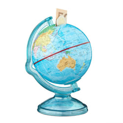 Relaxdays - Tirelire globe boîte pour économiser pièces monnaie carte du monde en anglais voyage HxlxP: 16,5 x 14 x 14 cm, coloré