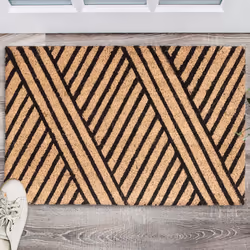 Relaxdays - Paillasson rayures en fibres de coco, HxlxP: 1,5 x 60 x 40 cm, rectangle antidérapant, caoutchouc, nature-noir