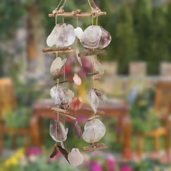 Relaxdays - Carillon à coquillages bois flotté mobile coquillages guirlande Décoration à suspendre, coloré