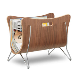 Relaxdays Porte-magazines en bois porte-revues support pour journaux poignée design rétro moderne HxlxP: 30 x 37 x 25 cm, marron