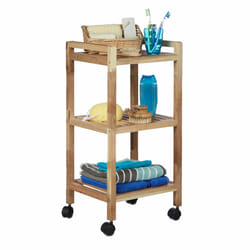 Relaxdays - Meuble de salle de bain à roulettes en bois caisson étagère cuisine rangement HxlxP: 71,5 x 35 x 31 cm 3 niveaux, nature