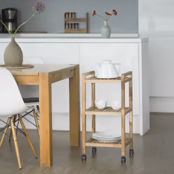 Relaxdays - Meuble de salle de bain à roulettes en bois caisson étagère cuisine rangement HxlxP: 71,5 x 35 x 31 cm 3 niveaux, nature
