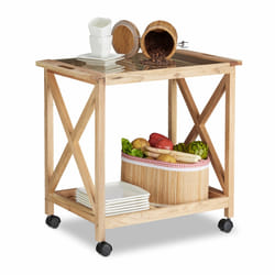 Desserte de cuisine à roulettes en noyer avec surface de rangement et plateau en verre HxlxP: 63 x 66,5 x 38 cm, nature - Relaxdays