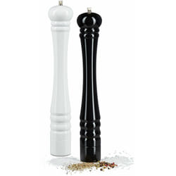 Relaxdays - Lot de 2 Moulins à Poivre Sel Épices en Bois Manuels 40 cm, avec Meule Céramique, Rechargeable, Noir & Blanc