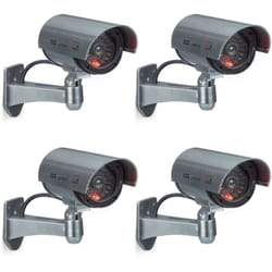Fausse caméra de surveillance, lot 4, lampe LED, murale, sécurité, cambrioleur/voleur, intérieur/extérieur, grise