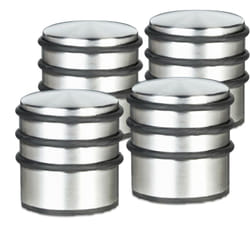 Relaxdays - Butoir de porte, lot de 4, haut, acier inoxydable, anneau en caoutchouc, antidérapant, gris