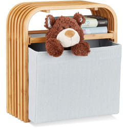 Tabouret avec rangement pouf repose-pieds bois de bambou boîte rangement tissu, nature - Relaxdays