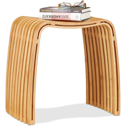 Tabouret repose-pieds bois de bambou lamelles élégant pouf scandinave nordique, nature - Relaxdays