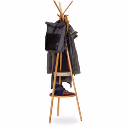 Ce grand porte-manteau de 170 cm combine à la fois des crochets de suspension et deux surfaces de rangement. Ce porte-manteau ...