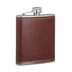 Relaxdays Flasque inox 200ml réservoir alcool en acier inoxydable avec faux cuir fiole de poche, brun